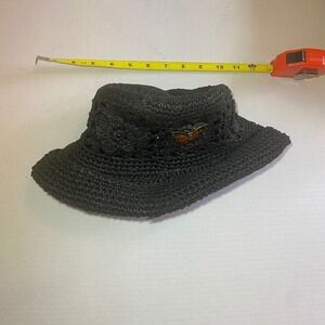 Womens Black Woven Raffia Sun Hat Floppy‎ Brim Butterfly Accent Beach Vacation